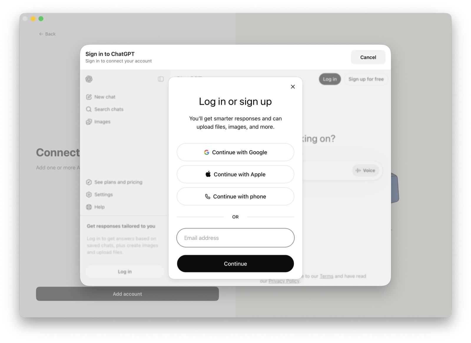 ChatGPT sign-in flow