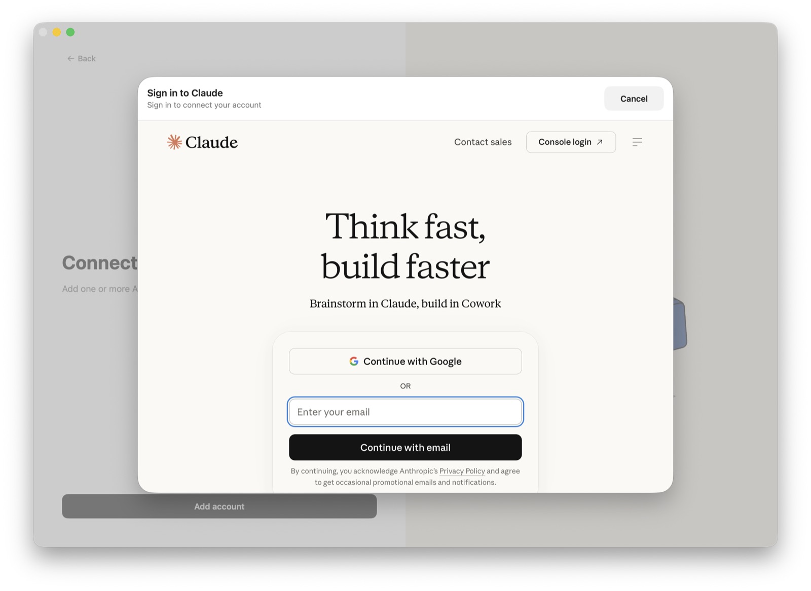 Claude sign-in flow