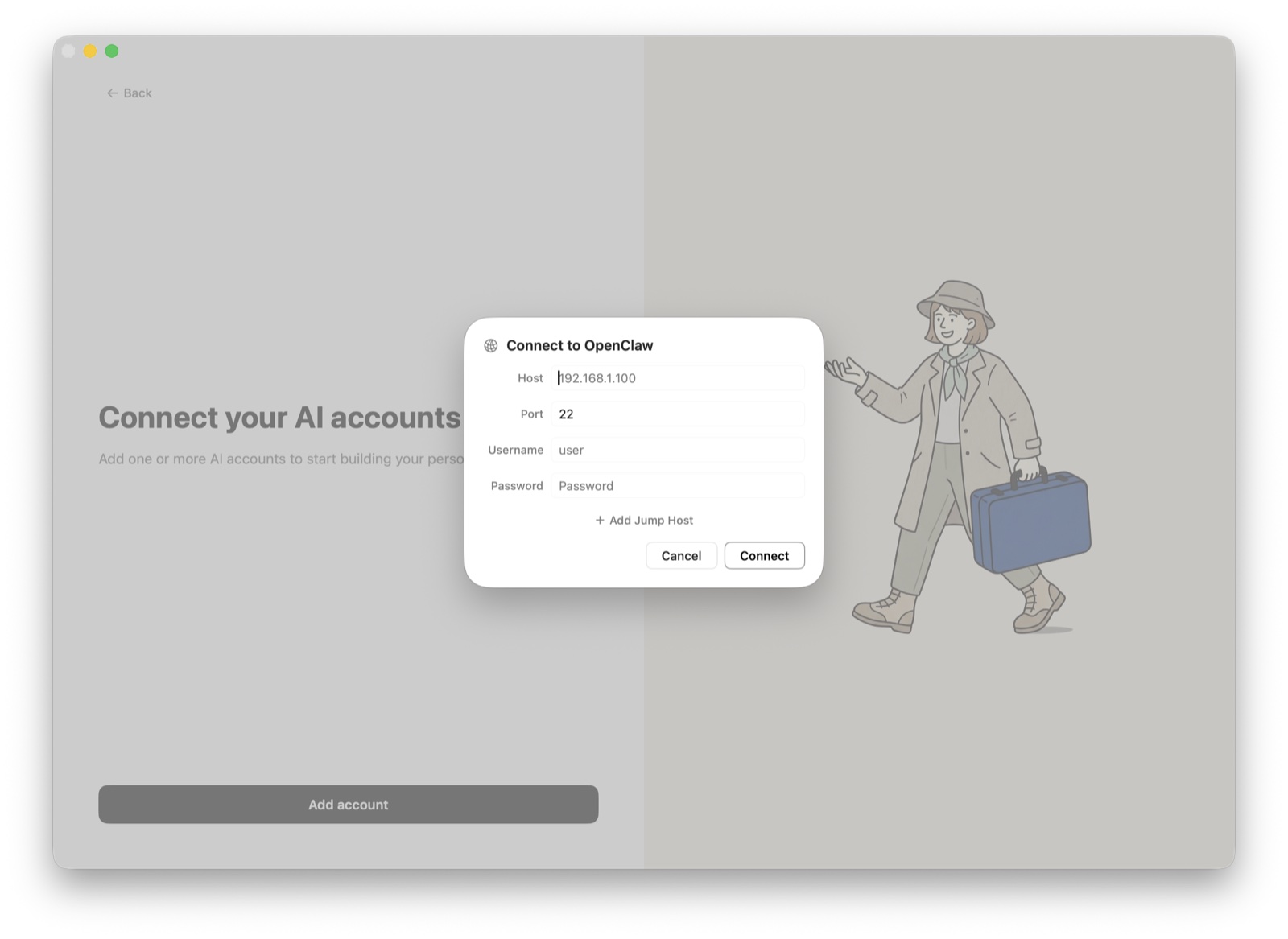 OpenClaw SSH connection dialog