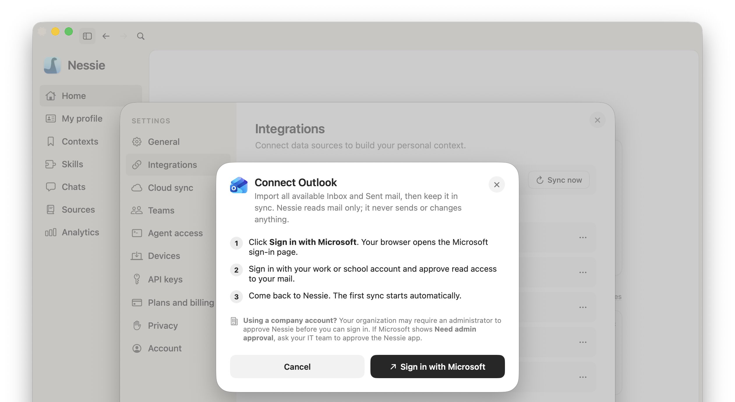 Connect Outlook sheet