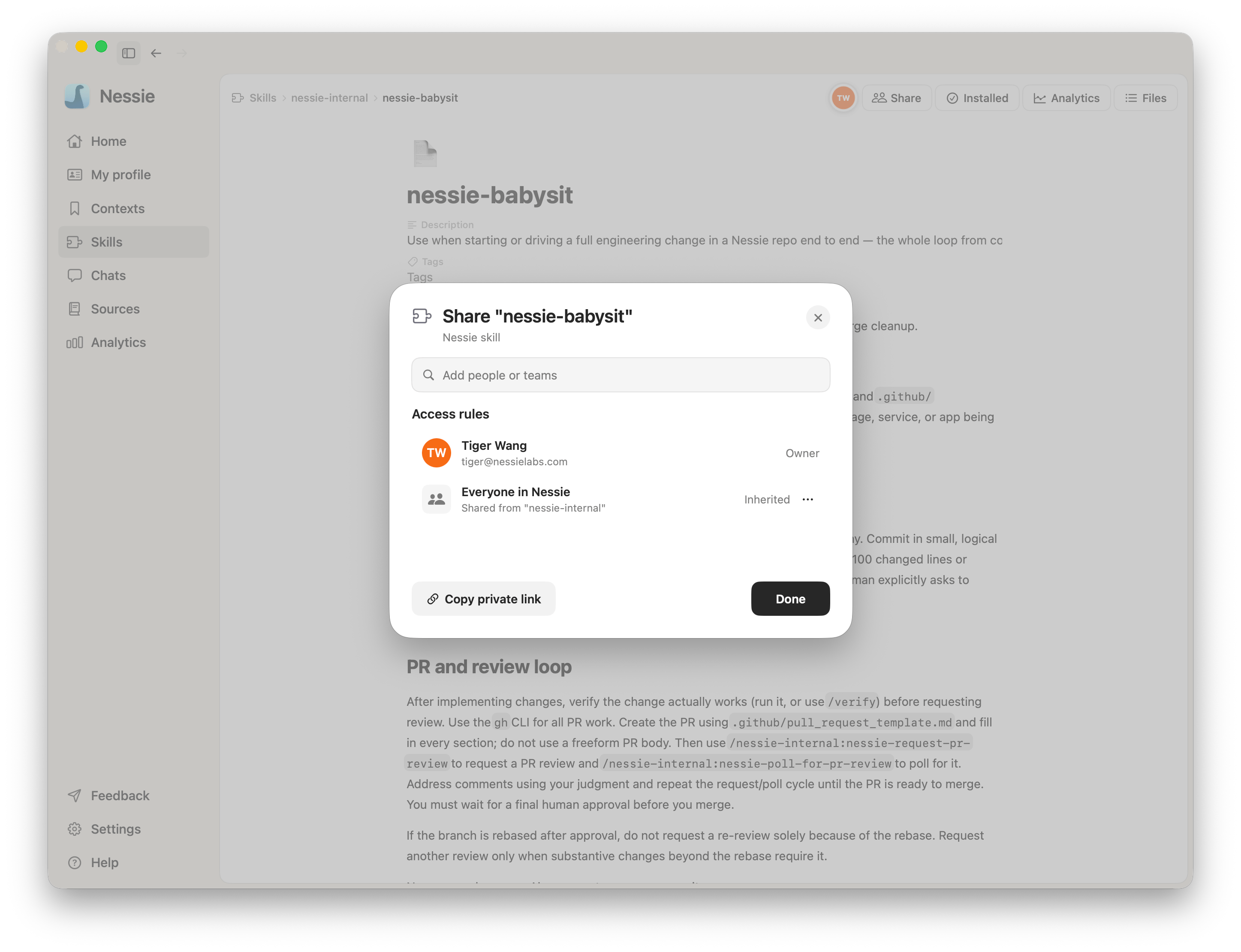 Skill share dialog